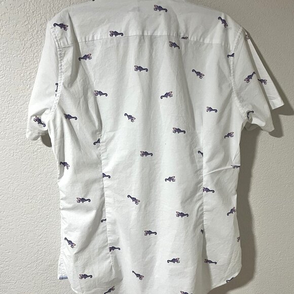 Bonobos White CASUAL button Front shirt Alligator Print Short Sleeve Men's LG - Picture 4 of 7